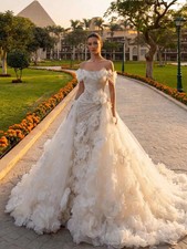 Gorgeous Off Shoulder Mermaid Wedding Dresses Appliques Bridal Gown Sweep Train
