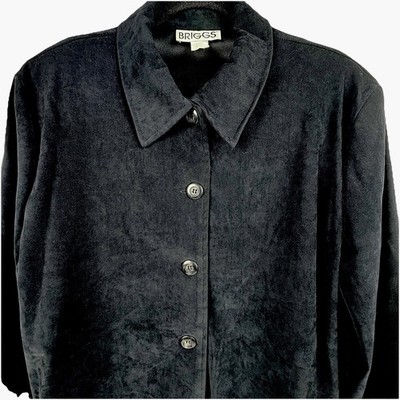 BRIGGS Blazer Jacket Coat Women's XL Black Fabric Suede Button Up