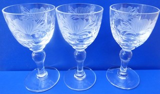 3 Royal Brierley Crystal Honeysuckle Sherry Port ? Glasses 11.5cm Tall Signed