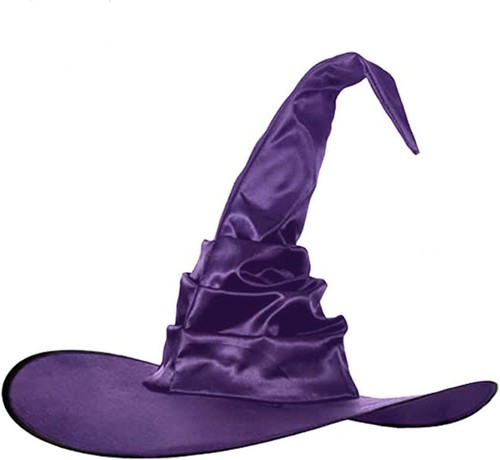 Halloween Purple Large Ruched Witch Hat for Women Men Wizard Pointed Cap...