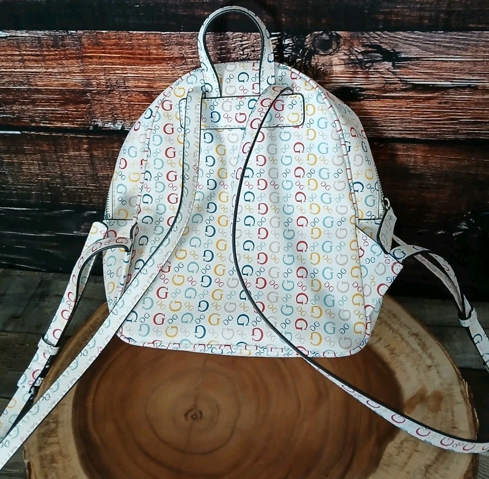 Guess Bag White Rainbow Logo Mini Backpack Multi Pockets Adjustable Straps NEW — image 5