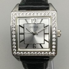 Guess Waterpro Womens Watch 34mm Silver Tone Square Dial Crystals New Battery