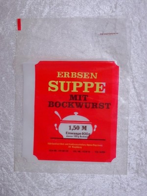 DDR Plaste Beutel Erbsensuppe mit Bockwurst - Konsum - Reklame Werbung - Vintage