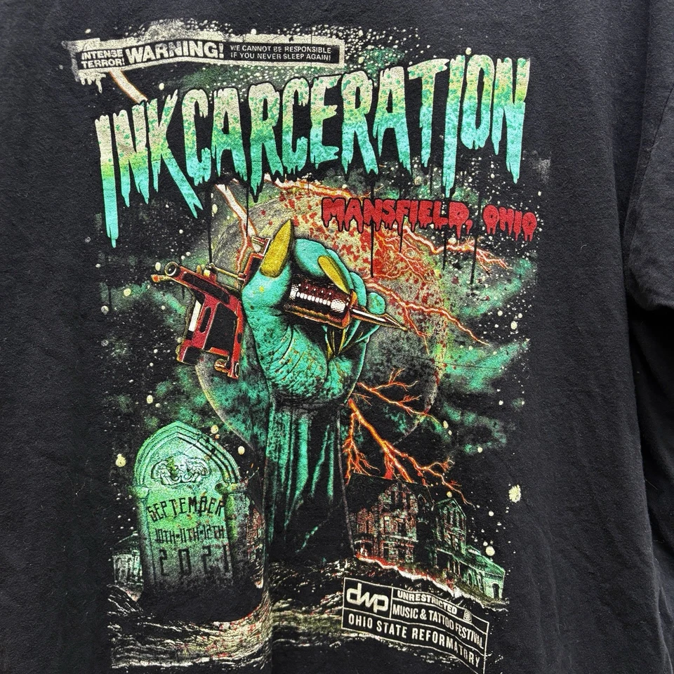 Camiseta negra para adulto 2021 Inkcarceration Music & Tattoo Festival Ohio 2XL Foto 2 de 4