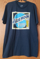 Blue Moon Beer T-Shirt Mens Size Large dark Blue Graphic Print Belgian White