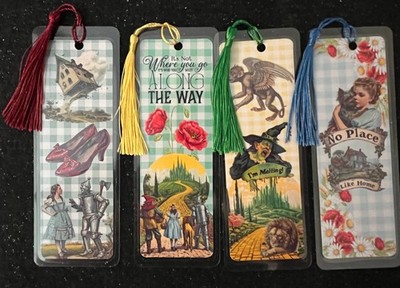 WIZARD OF OZ BOOKMARKS SET OF 4  LAMINATED WITH TASSELS HANDMADE