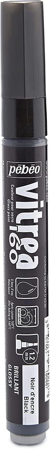Pebeo Vitrea 160, Glossy Glass Paint Marker - 1 Count (Pack of 1), Ink Black 