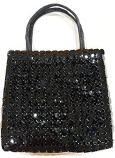 Vintage Black Metal Mesh Evening Bag 7 X 6.5 Handle 3.5 And 22 Drop Strap