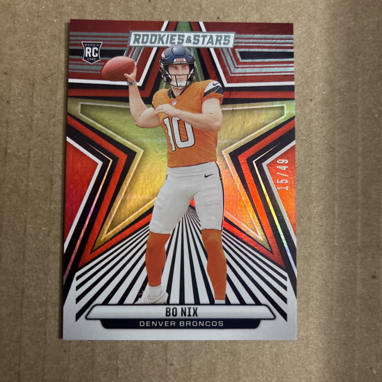 BO NIX 2024 Rookies & Stars #’d 15/49 Red and Blue Holofoil SSP RC Broncos