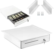 Cash Register Drawer with under Counter Mounting Bracket - 16" White Drawer for 