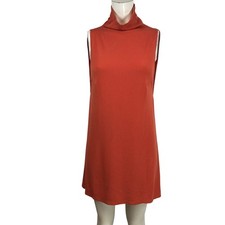 Reformation Womenstt Rust Orange Ribbed Knit Sleeveless Turtleneck Shift Dress S