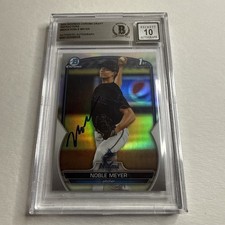 Noble Meyer Signed 2023 Bowman Chrome Draft Refractor #BDC6 BAS Auto Grade 10