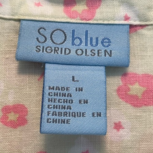 Sigrid Olsen So Blue Yellow Floral Print Button Front Vintage Shirt size Large - Picture 7 of 10