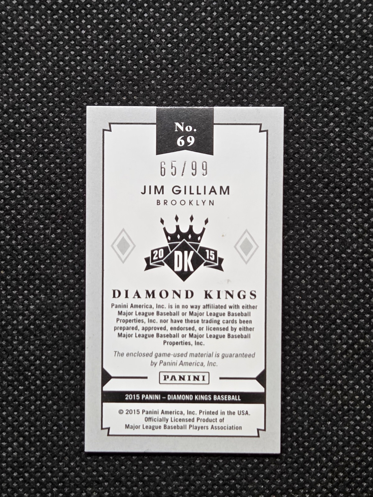 2015 Panini Diamond Kings #69 JIM GILLIAM Mini Materials /99