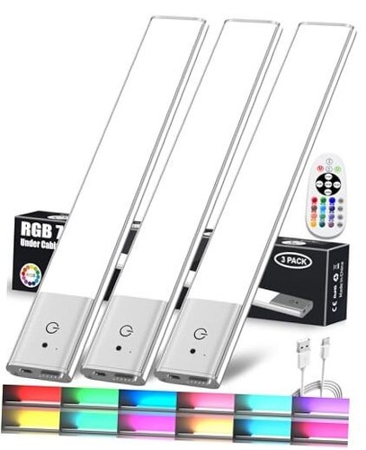 79-LED Under Cabinet Lights, 15 Colors Uitra-Thin Closet Lights Rechargeable