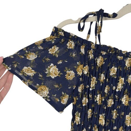 Smukke Girls Size 10 Floral Jumpsuit Navy Yellow Boho Cottagecore Flowy Lined - Picture 5 of 10