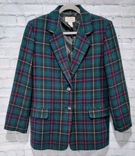 90s Vintage Laura Gayle Wool Blazer Womens 10 Plaid Button-Up Lined Long Sleeve