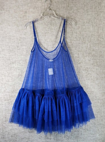 Intimate Free People transparentes gerafftes Cami Nachthemd Damen XS blau Netz neu mit Etikett