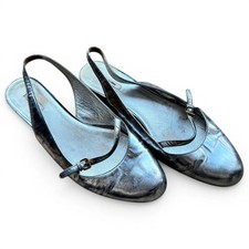 Miu Miu Silver Patent Leather Mary Jane Slingback Ballet Flats Buckle Size 37,5