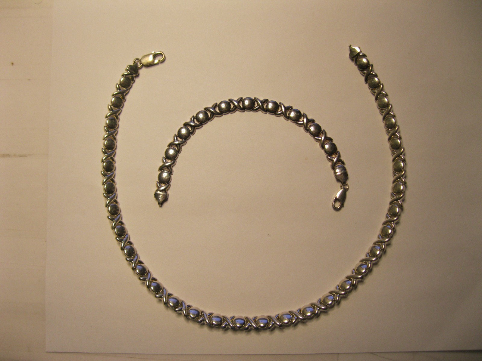 STERLING SILVER "XO" HUGS & KISSES NECKLACE & BRACELET 8 MM WIDE W/LOBSTER CLASP