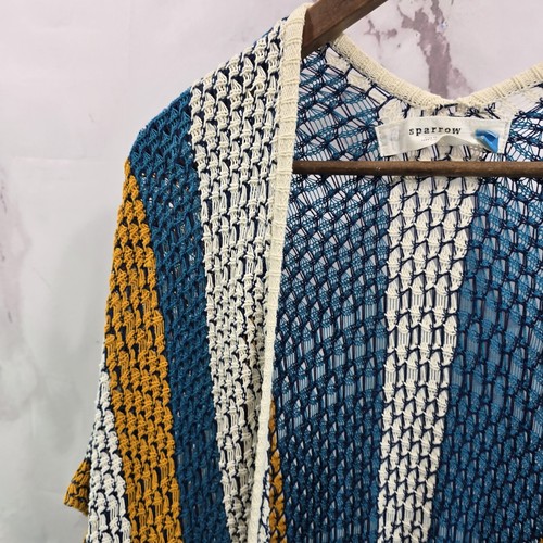 Anthropologie Sweater Womens Small Blue Cardigan Open Crochet Cover Up - Picture 2 of 11