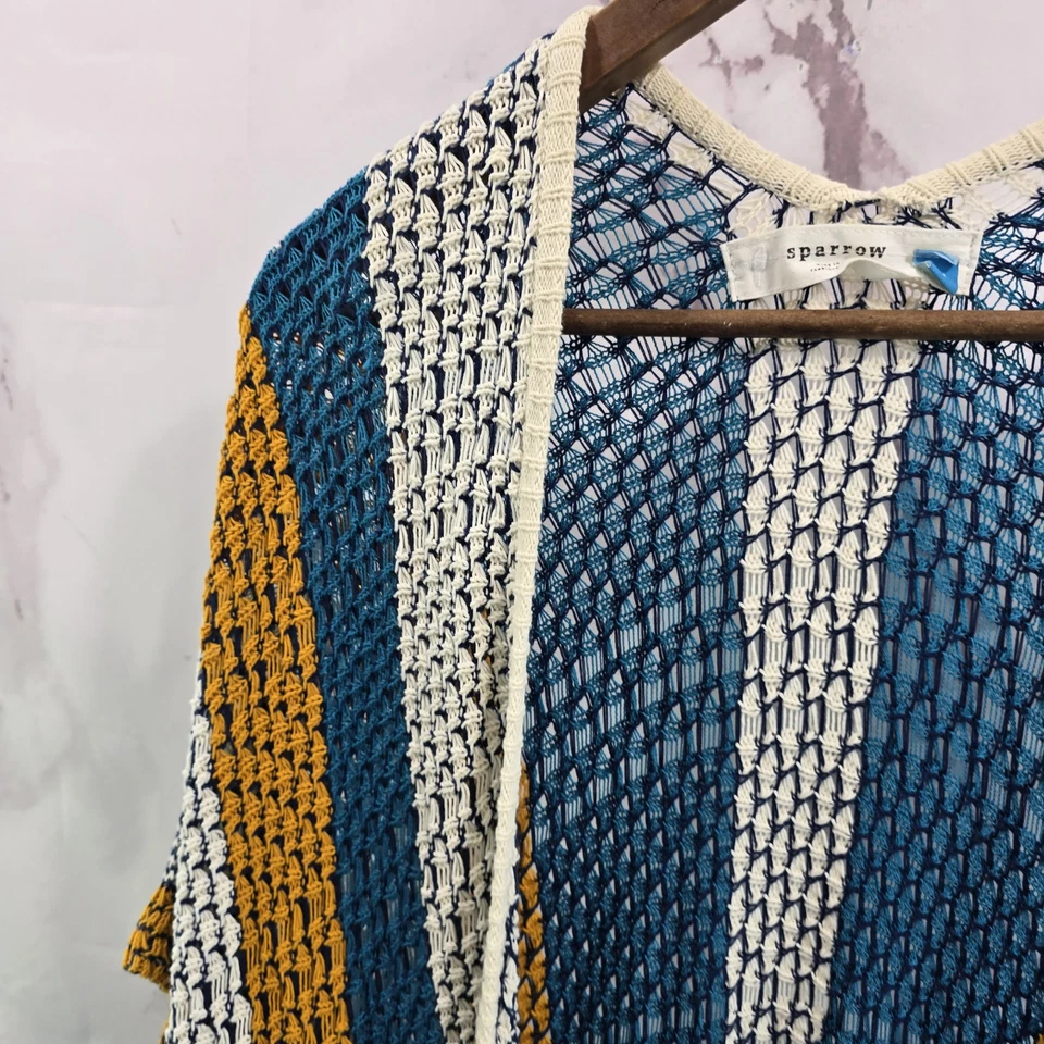 Anthropologie Sweater Womens Small Blue Cardigan Open Crochet Cover Up  - Image 2 of 4