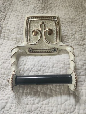 Vintage Amerock Off White(Regency White) And Gold Toilet Paper Holder