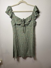 The Workshop Mini Dress Sz Large Green Floral Babydoll Milkmaid Flutter Sleeve