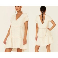Show Me Your MuMu Cia Mini Dress — S Ivory Tiered Crochet Casual Cottage Brunch