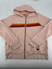Aviator Nation 5-Stripe Full Zip Hoodie Light Pink Size XL