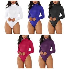 Women's Leotard Long Sleeves Turtle Neck Jumpsuit Bodysuit Slim Fit Sportswear
