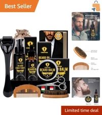 Men's Premium Beard Care Set - Conditioner, Oil, and Scissors in Travel Bag
