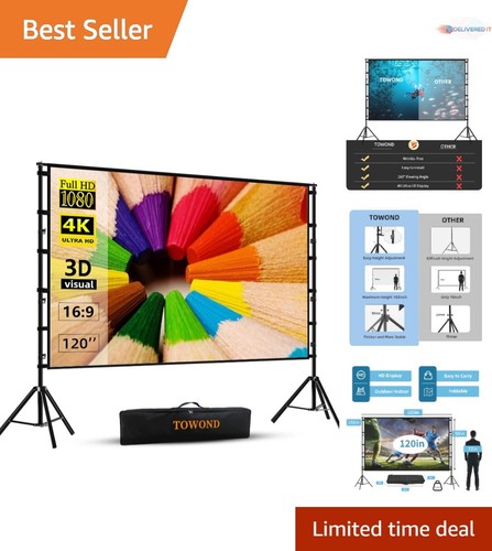 120-Inch Portable Projector Screen Polyester 16:9 Anti-Wrinkle Outdoor Cinema