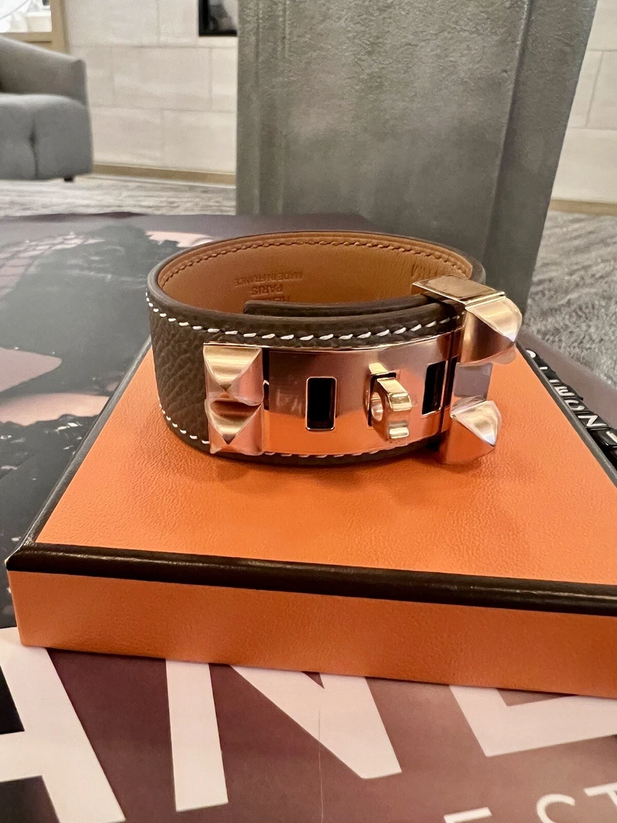 Hermes Collier de Chien Leather Gold Plated Cuff Bracelet Hermes