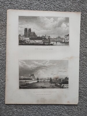 Notre Dame & Vue de la Seine, Paris - antiker Druck - 1831