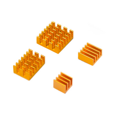 Aluminium Kühlkörper Kit für Raspberry Pi 4 4tlg. Set inkl. Klebefolie in Gold