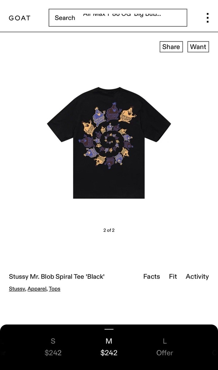 トップス STUSSY MR.BLOB SPIRAL TEE XL white Stussy Mr. Blob Spiral Tee Men's Size Small White $240
