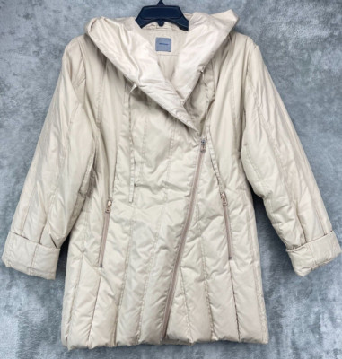 Montego Women's Asymmetrical Parka Coat Medium Cream Full Zip