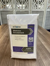 At Home 3 Side Zippered Mattress Protector Allergen Protection Queen 60x80x15 In