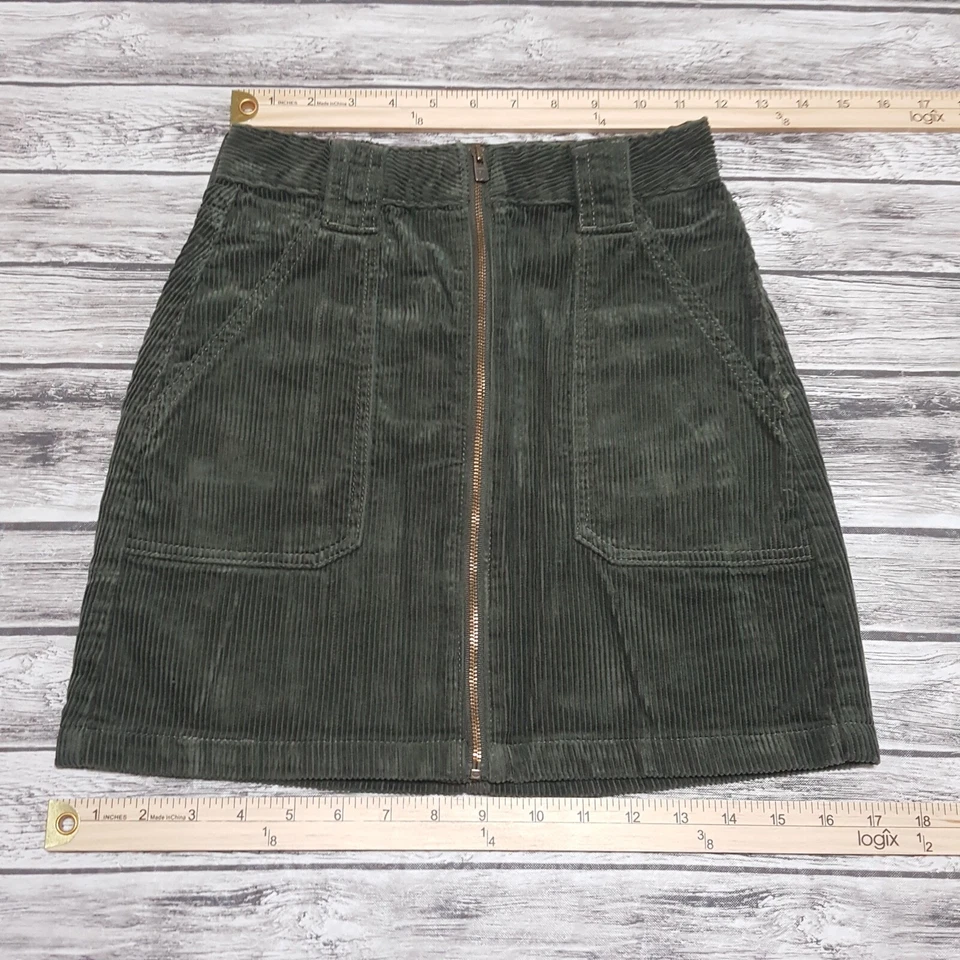 Hollister Size 00 Girls Skirt Corduroy Ultra High Rise Button Fly Green - Image 2 of 4