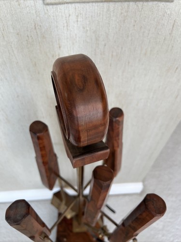 Vintage Mid Century Modern Minimalist Fireplace Tools Set Wood And Brass RARE - Picture 11 of 15