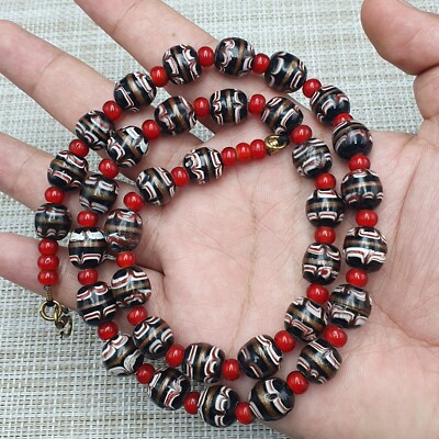 Antique Vintage Venetian style Aventurine & WhiteHeart Glass Beaded Necklace