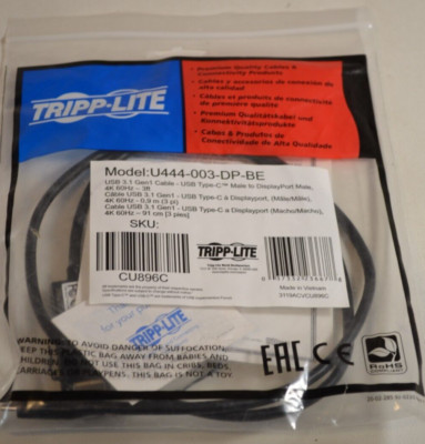Tripp Lite Model: U444-003-P-BE CU896C USB 3.1 Gen 1 Cable - USB Type C