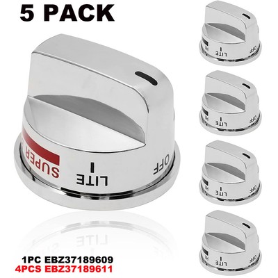 5 PCS Stove Knob - Replacements for LG Gas Range (EBZ37189611(4)+EBZ37189609(1)
