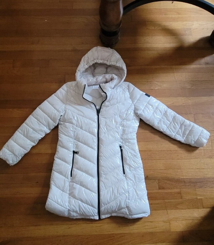 Calvin Klein White Shiny Puffy Premium Down Coat Jacket Girls Size M Medium