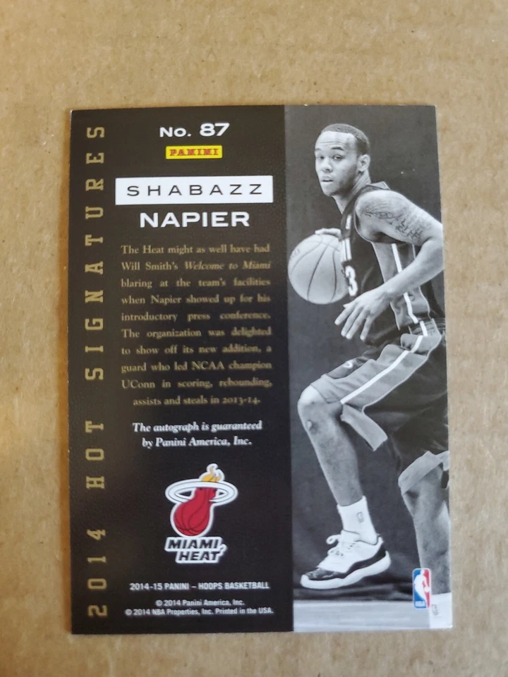 2014-15 NBA Hoops Hot Signatures Shabazz Napier Red Auto /25 Uconn Connecticut  - Image 2 of 2