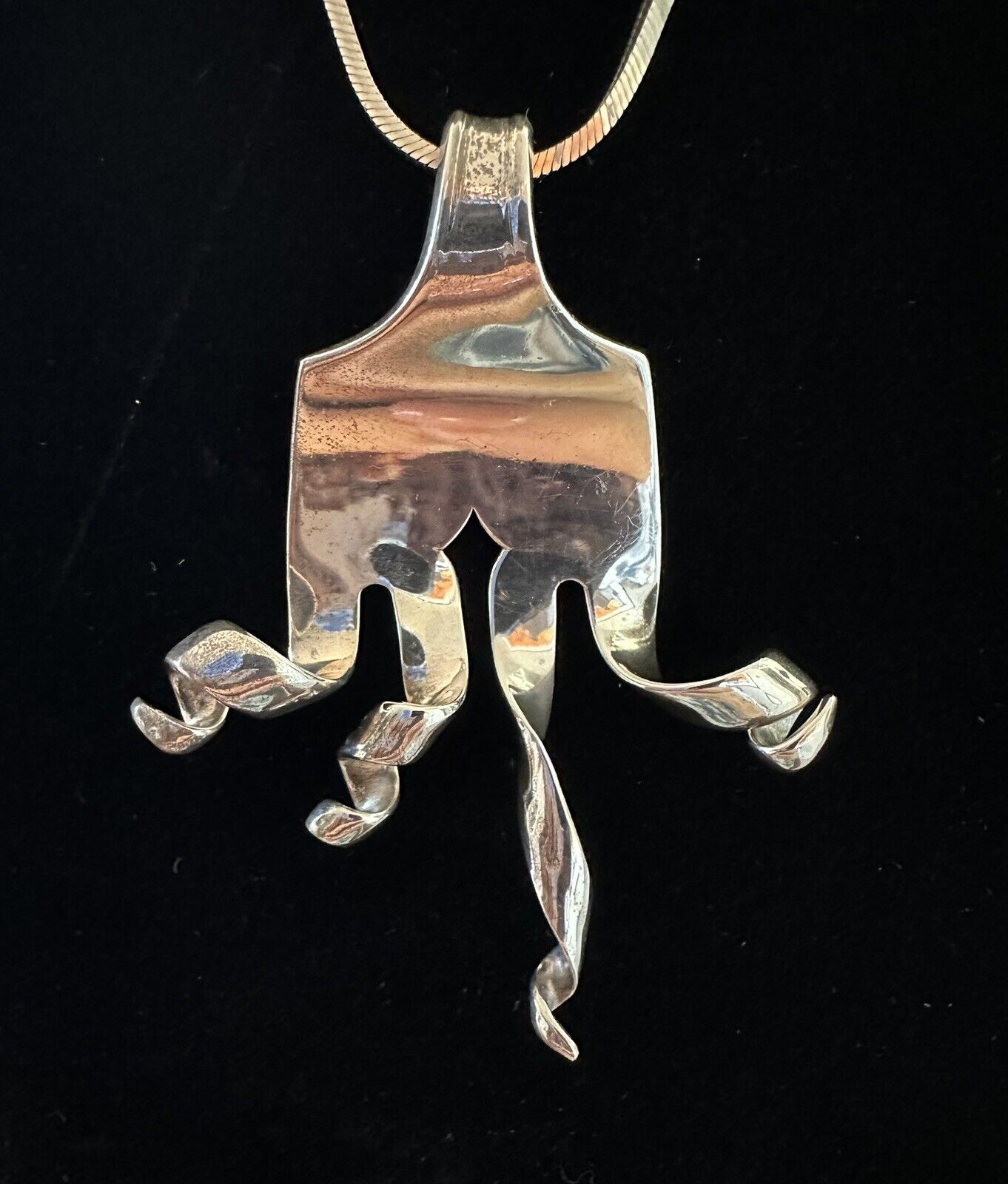 Vintage Sterling Silver Twisted Fork Pendant Neck… - image 2