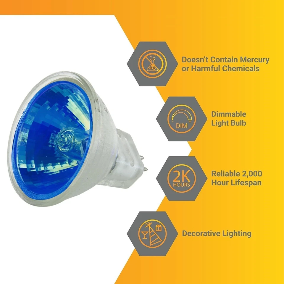 6Pack MR11 Blue Light Bulb, GU4 Mini Reflector w/ Cover Glass, 20W, 10° - Image 3 of 4