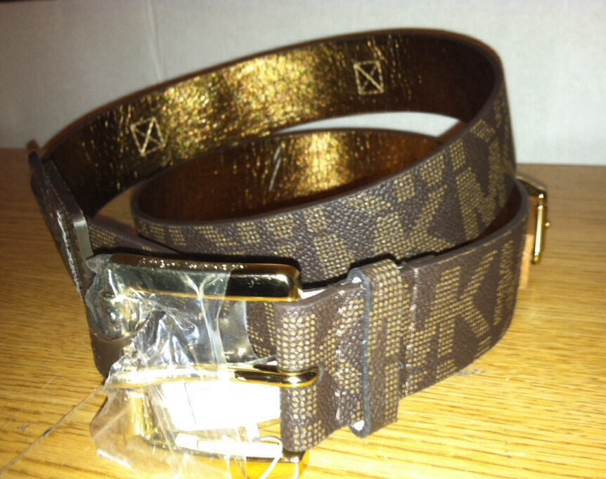 Michael Kors Signature Monogram Belt Luggage Gold Buckle  display picture 1
