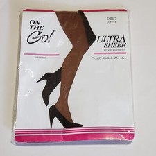 On the Go Ultra Sheer Pantyhose Size 3 Coffee Color Sheer Toe New -Made In USA